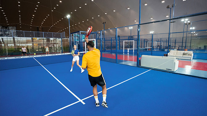 Indoor tennis, badminton, and basketball courts